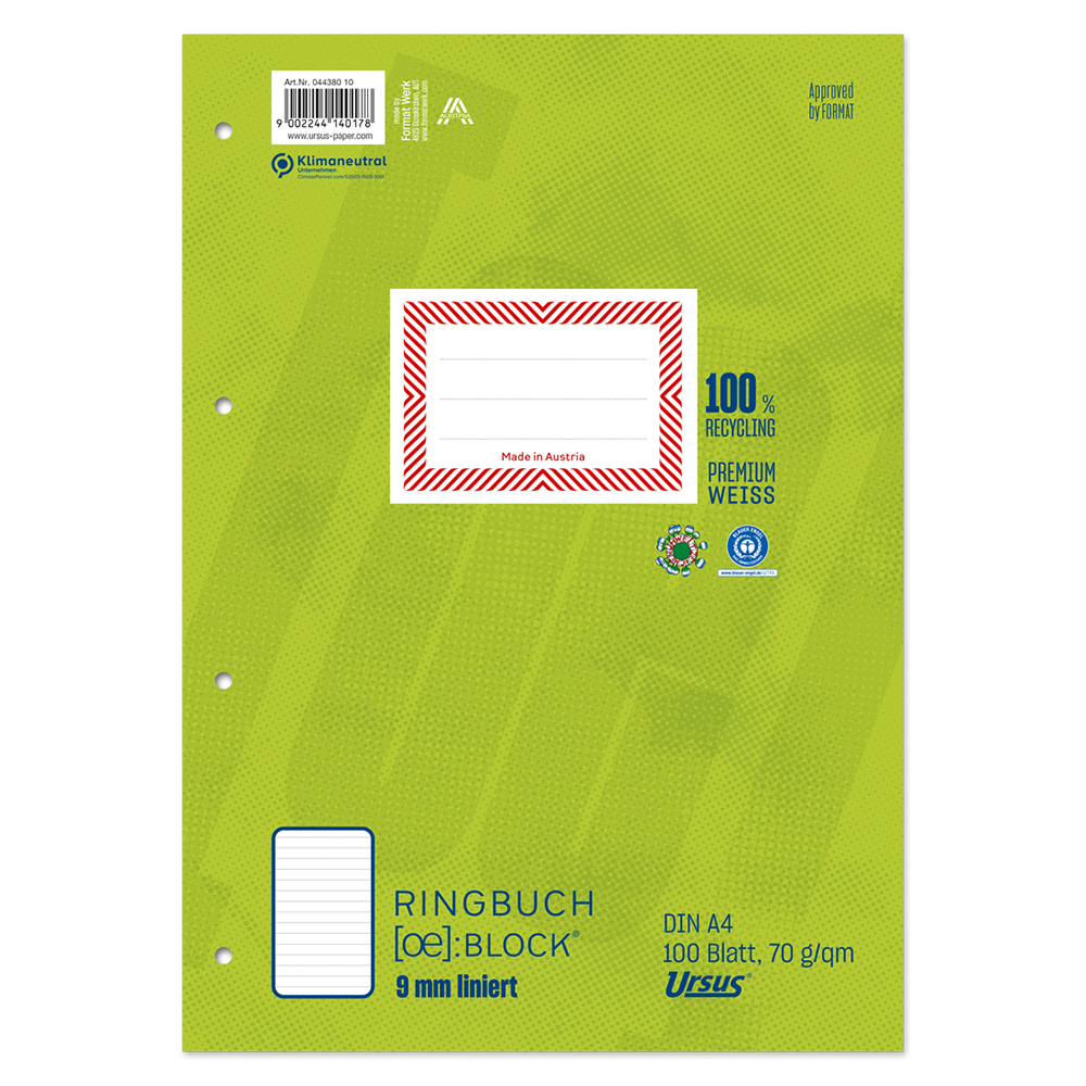 Ringbuchblock A4 100 Blatt 9 mm liniert 