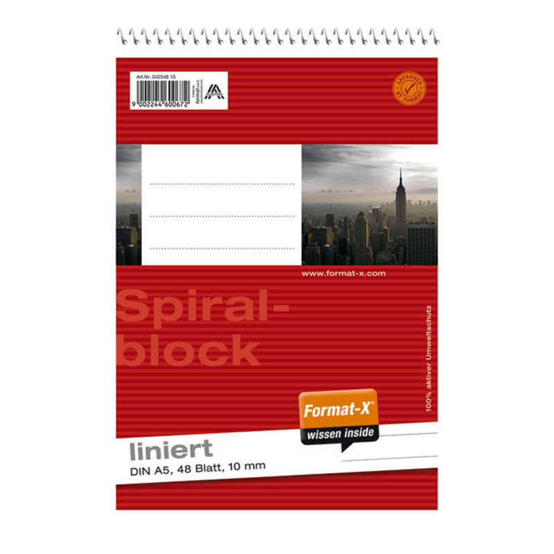 Format-X Spiralblock A5 48 Blatt 10 mm liniert