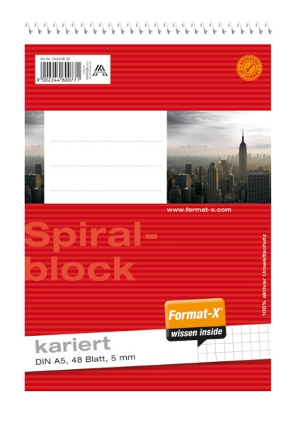 Format-X Spiralblock A5, 48 Blatt, 5mm kariert 