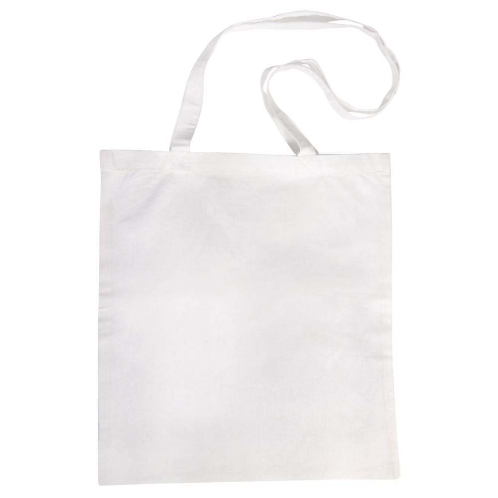 weiße Stofftasche mit langen Trägern. Schlicht und ohne Muster.