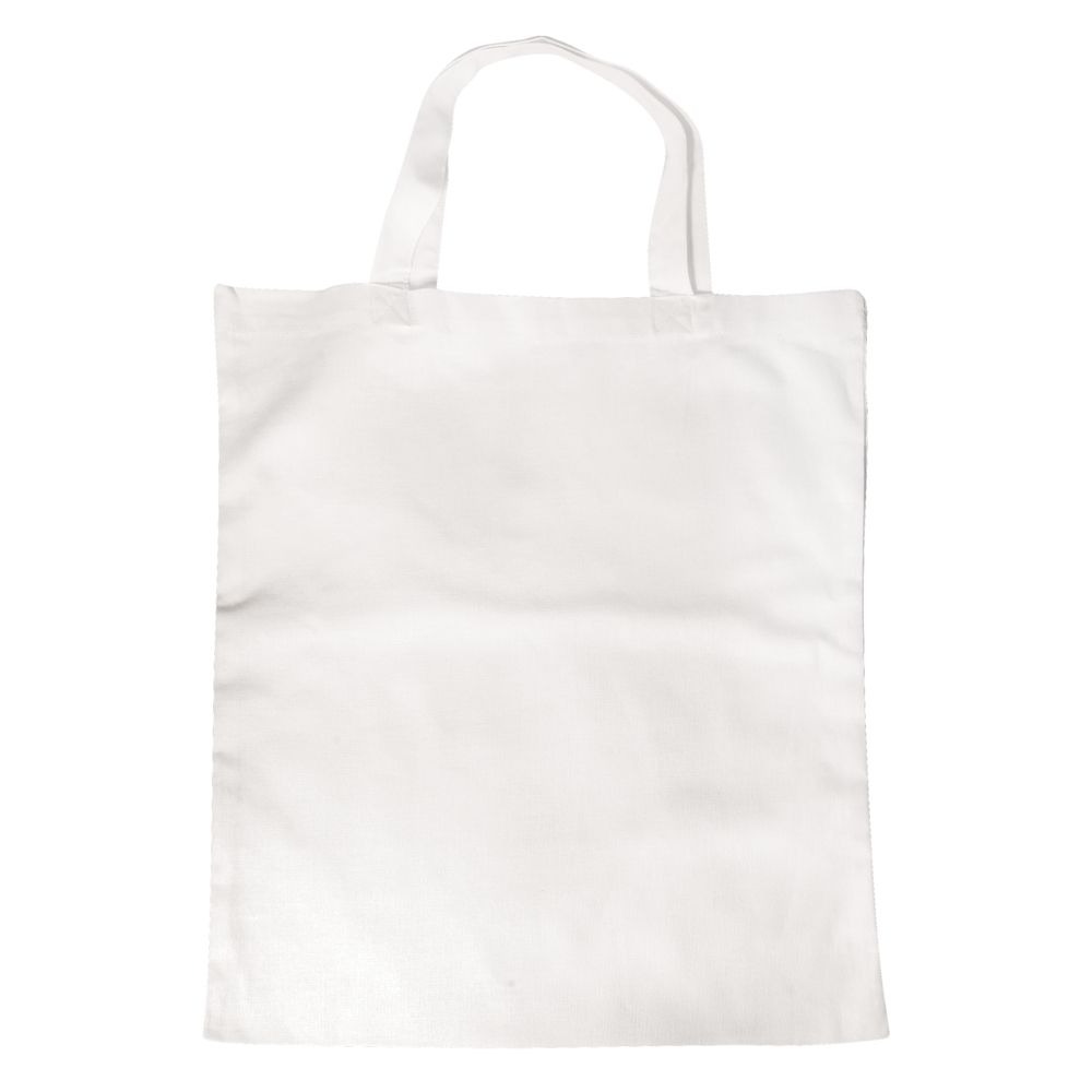 weiße Stofftasche mit zwei Henkeln. Die Oberfläche ist glatt und unbedruckt.