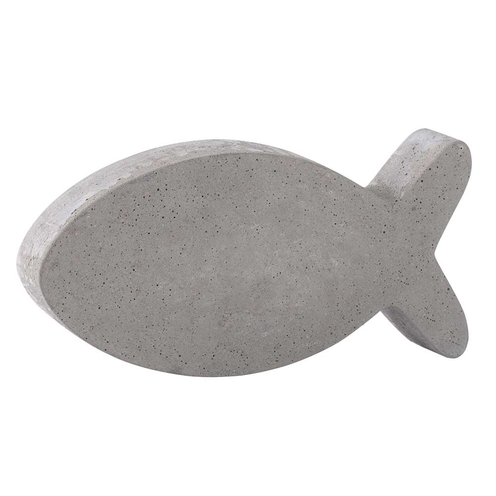 Graue Dekoration in Form eines Fisches. Aus Beton, schlicht und modern.