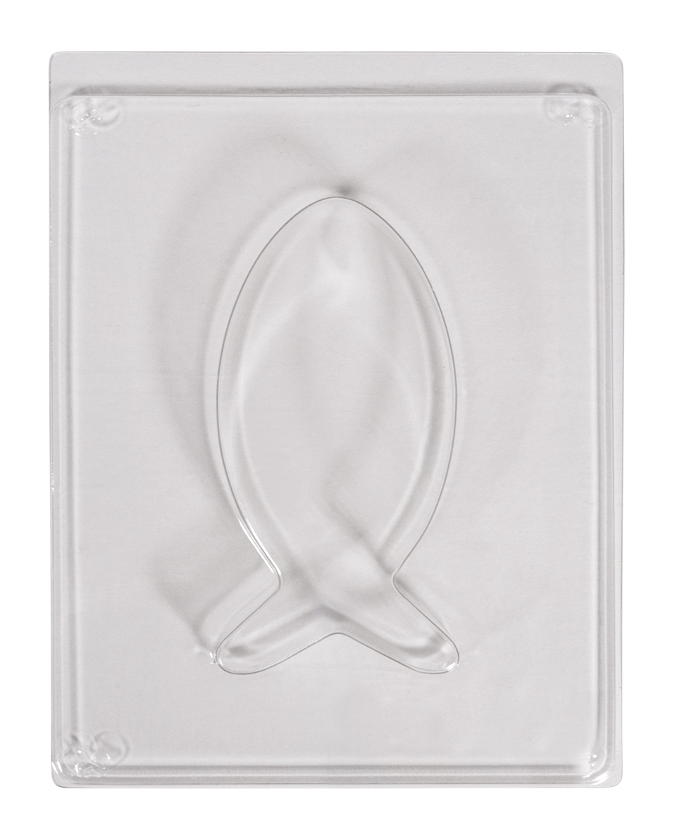 Kunststoffform in Fischform. Transparent und flach.