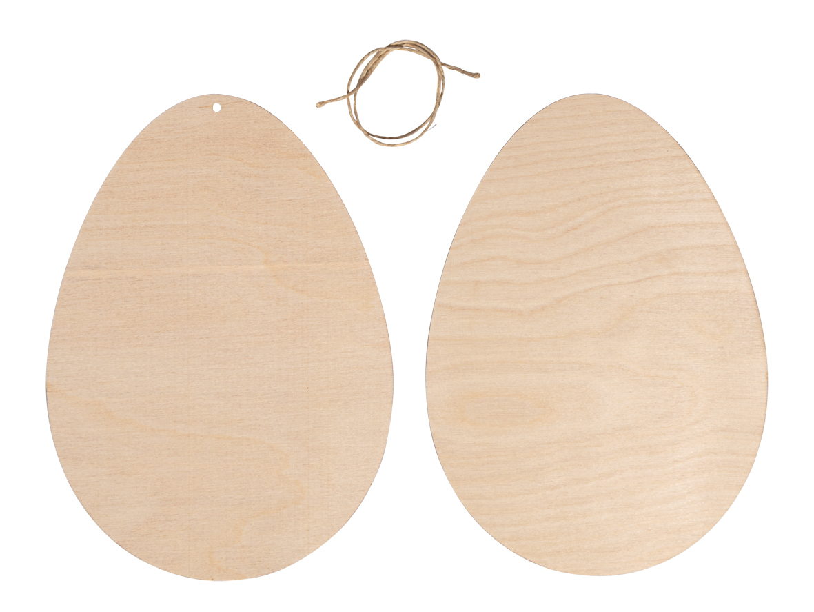 RAYHER Holz Eier 13,8 x 19,3 cm inkl. Kordel 2 Stück natur