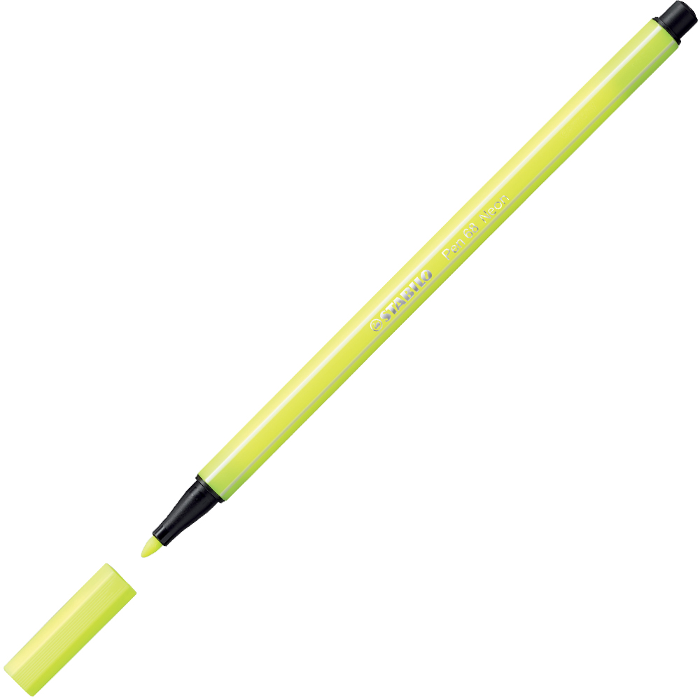 Neon-gelber Filzstift mit schwarzem Deckel. Die Spitze ist fein und spitz.