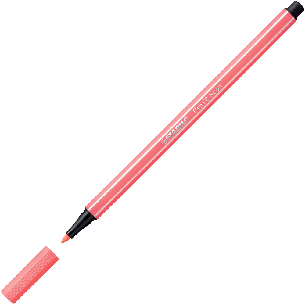 Ein pinkfarbener Filzstift mit abnehmbarer Kappe. Die Spitze ist fein und schwarz.