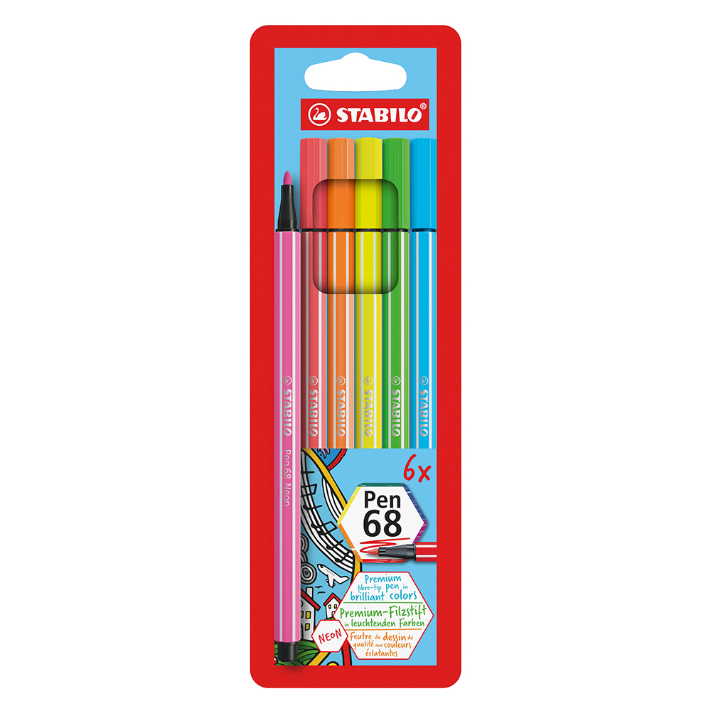 STABILO Filzstift Pen 68, 6er Pack, Neonfarben 