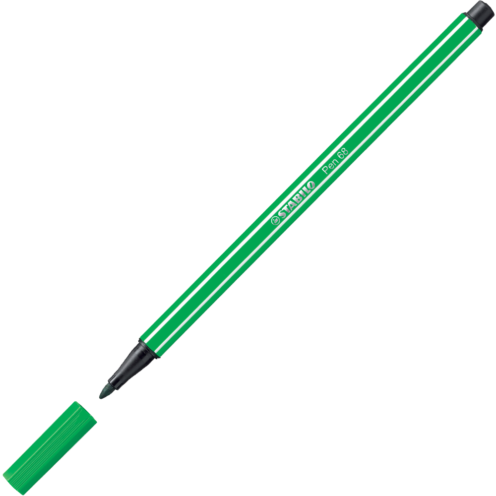 Grüner Filzstift mit schwarzem Deckel. Der Stift hat eine dicke Spitze.