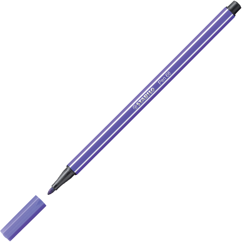 Lila Filzstift mit schwarzem Deckel. Die Spitze ist rund und die Farbe ist kräftig.