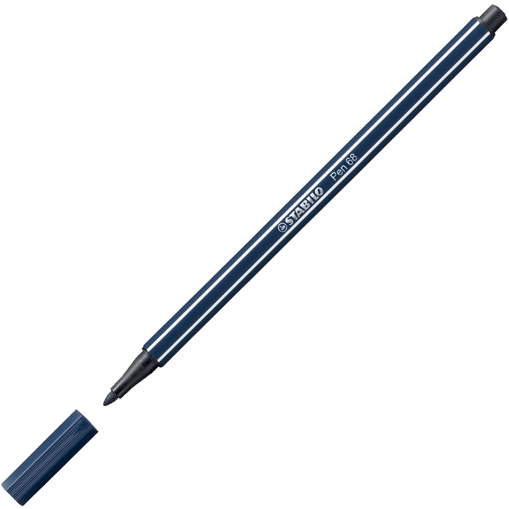 Dunkelblauer Filzstift mit abnehmbarer Kappe. Der Stift hat eine feine Spitze.