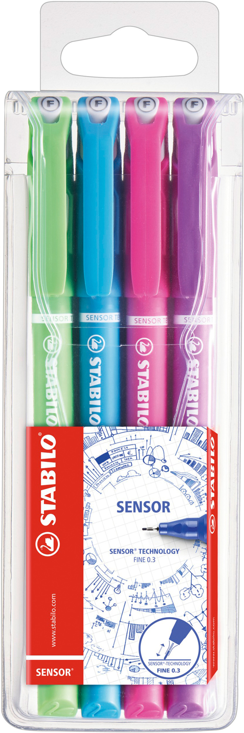 STABILO Fineliner-Set Sensor F Fancy 0,3 mm 4 Stück mehrere Farben