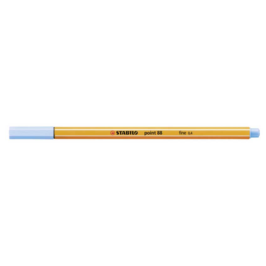 Stabilo Fineliner in hellblau. Dünne Spitze, gelber Schaft. Beschriftung: 'STABILO point 88 fine 0.4'.