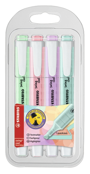 STABILO Textmarker swing cool Pastel Edition, 4er Pack, Pastellfarben 