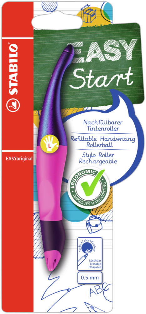 Lila und pinker Füller für Handschrift. Ergonomisches Design, nachfüllbar.