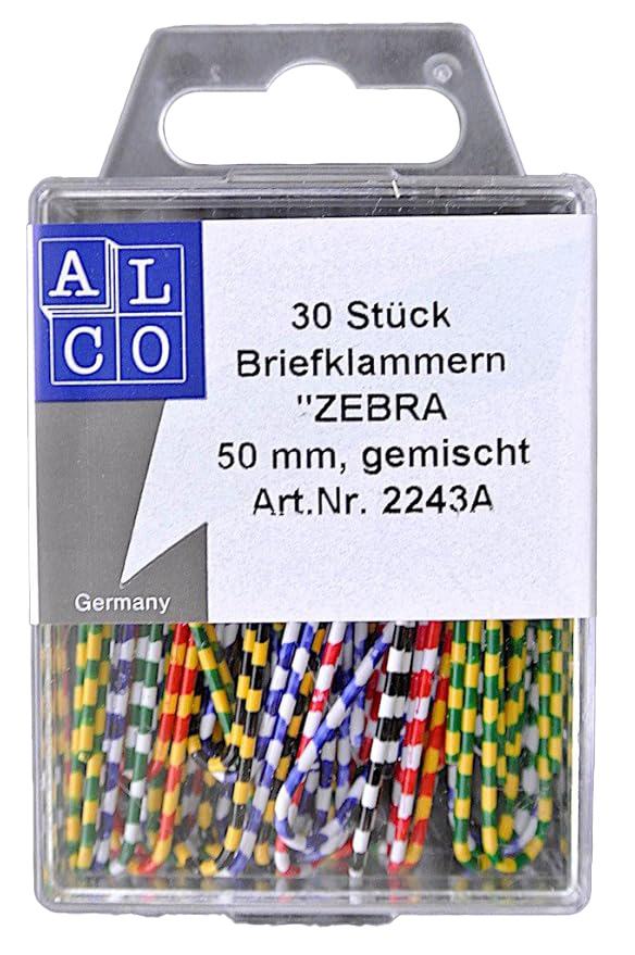 ALCO Büroklammern Zebra 50 mm 30 Stück bunt