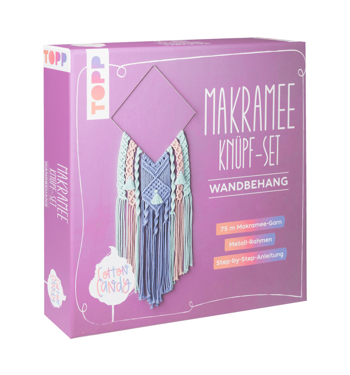 Makramee Knüpf-Set für Wandbehang. Enthält 75 m Garn und Metallrahmen.