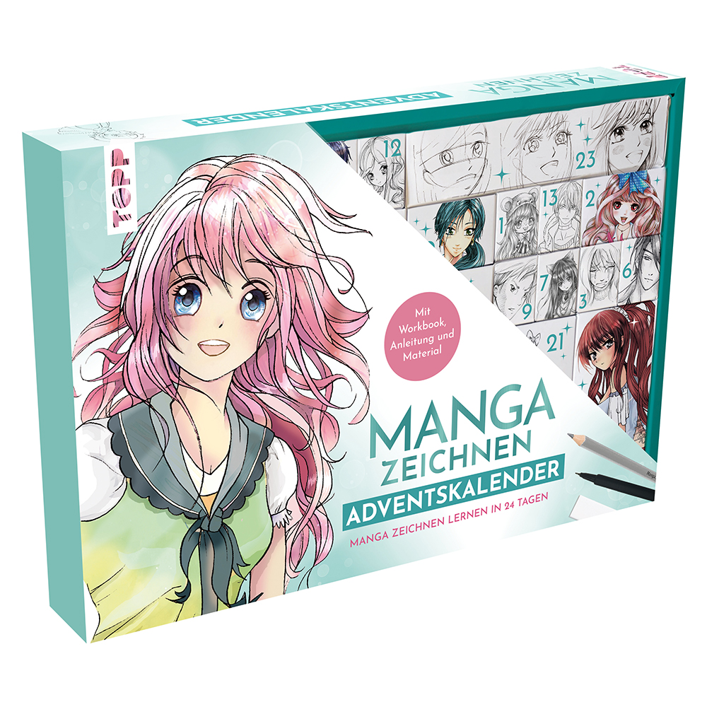 TOPP Adventkalender Manga zeichnen mit Workbook, Anleitung und Material