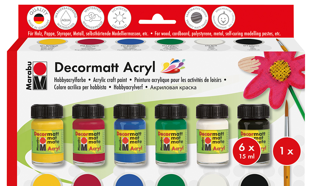 MARABU Acrylfarben Decormatt Starter-Set 6 x 15 ml mehrere Farben