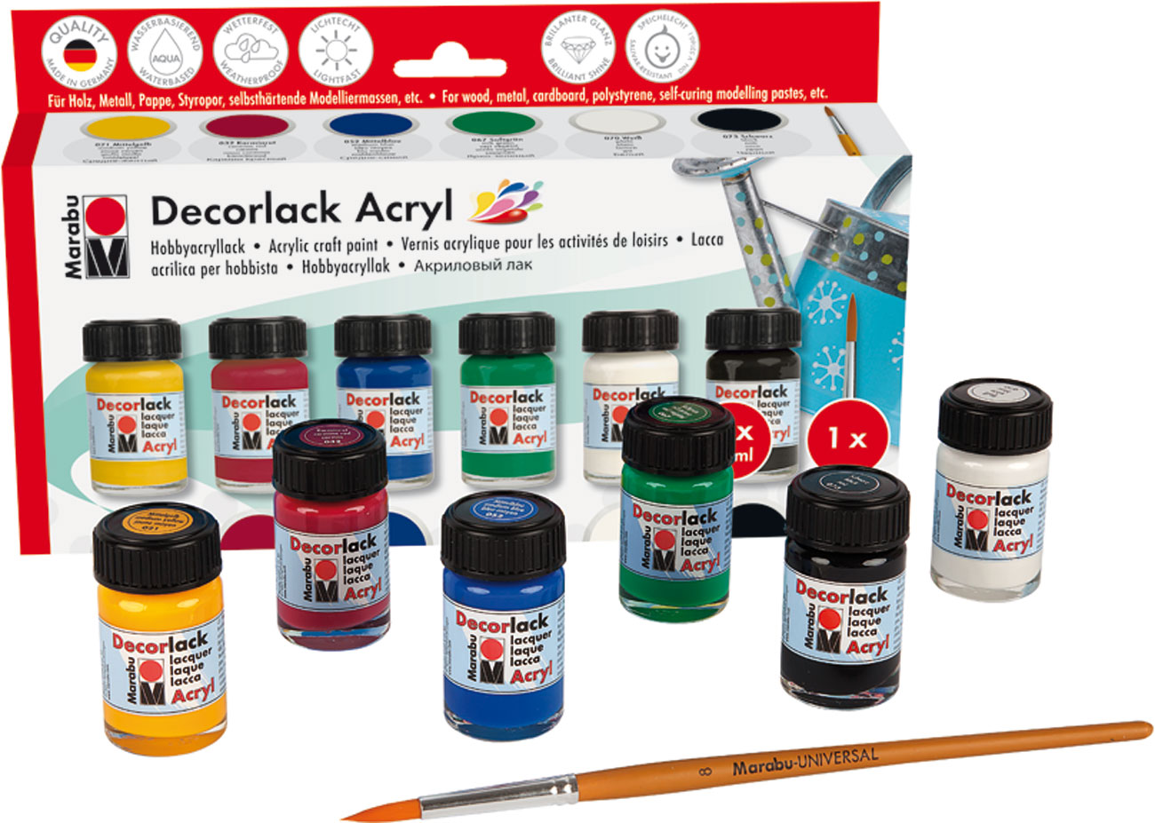 MARABU Acrylfarben Decorlack Starter-Set 6 x 15 ml mehrere Farben