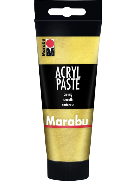 Schwarze Tube mit goldener und roter Beschriftung. Enthält Acrylpaste, cremig und glatt.