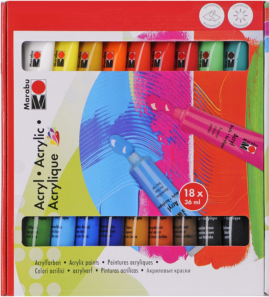MARABU Acrylfarben-Set 18 x 36 ml mehrere Farben