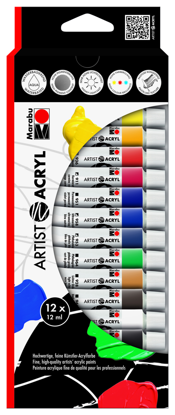 MARABU Acrylfarben-Set Artist Acryl 12 x 12 ml mehrere Farben