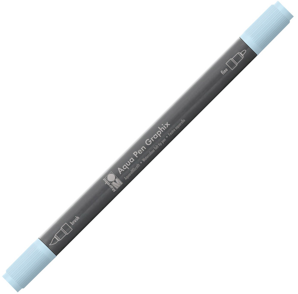 Grauer Marker mit zwei Spitzen, einer feinen und einer breiten. Die Kappe ist hellblau.
