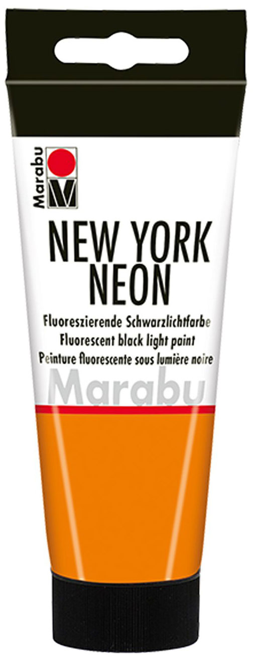 Tube mit fluoreszierender schwarzlichfarbe. Farbton ist leuchtend orange.