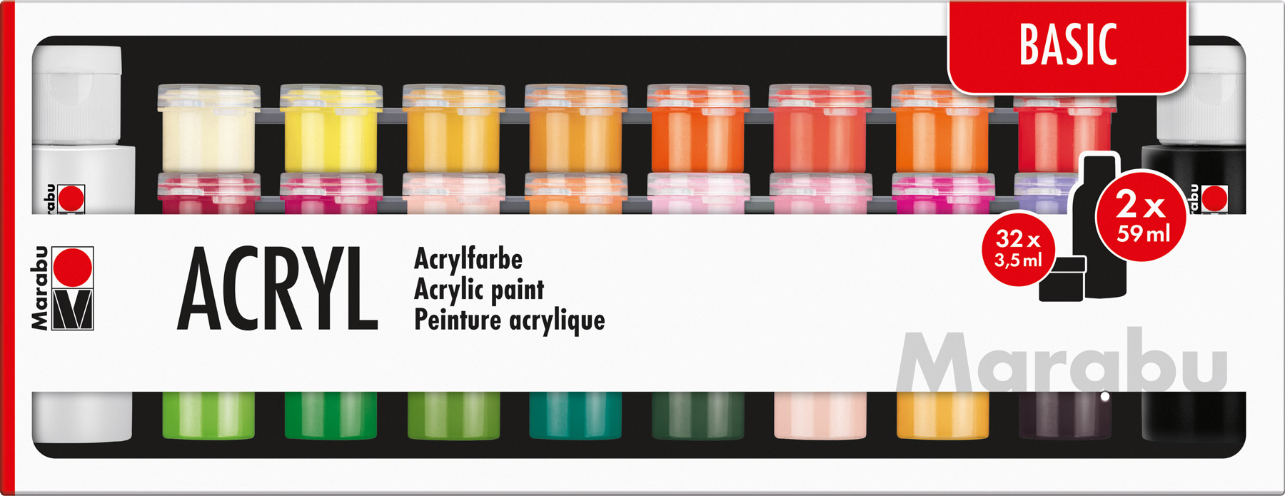 MARABU Acrylfarben-Set Basic 34 Stück mehrere Farben