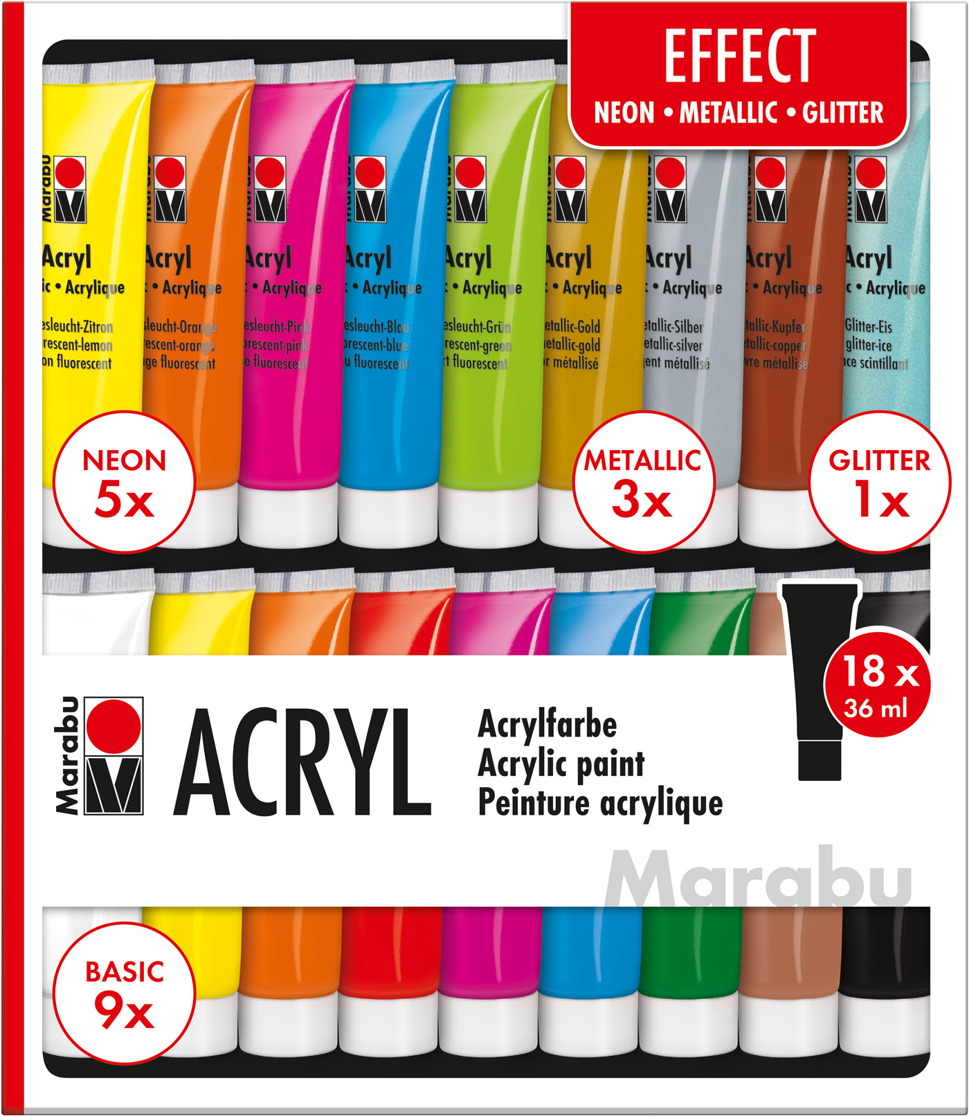 MARABU Acrylfarben-Set Effect 18 x 36 ml mehrere Farben