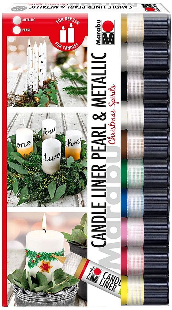 MARABU Candle Liner Pen Set Christmas Spirits Metallic 10 x 25 ml