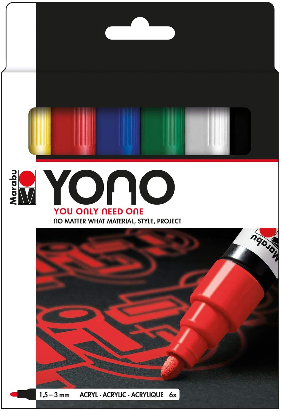 MARABU Acrylmarker-Set YONO 6 Teile 1,5 - 3 mm mehrere Farben