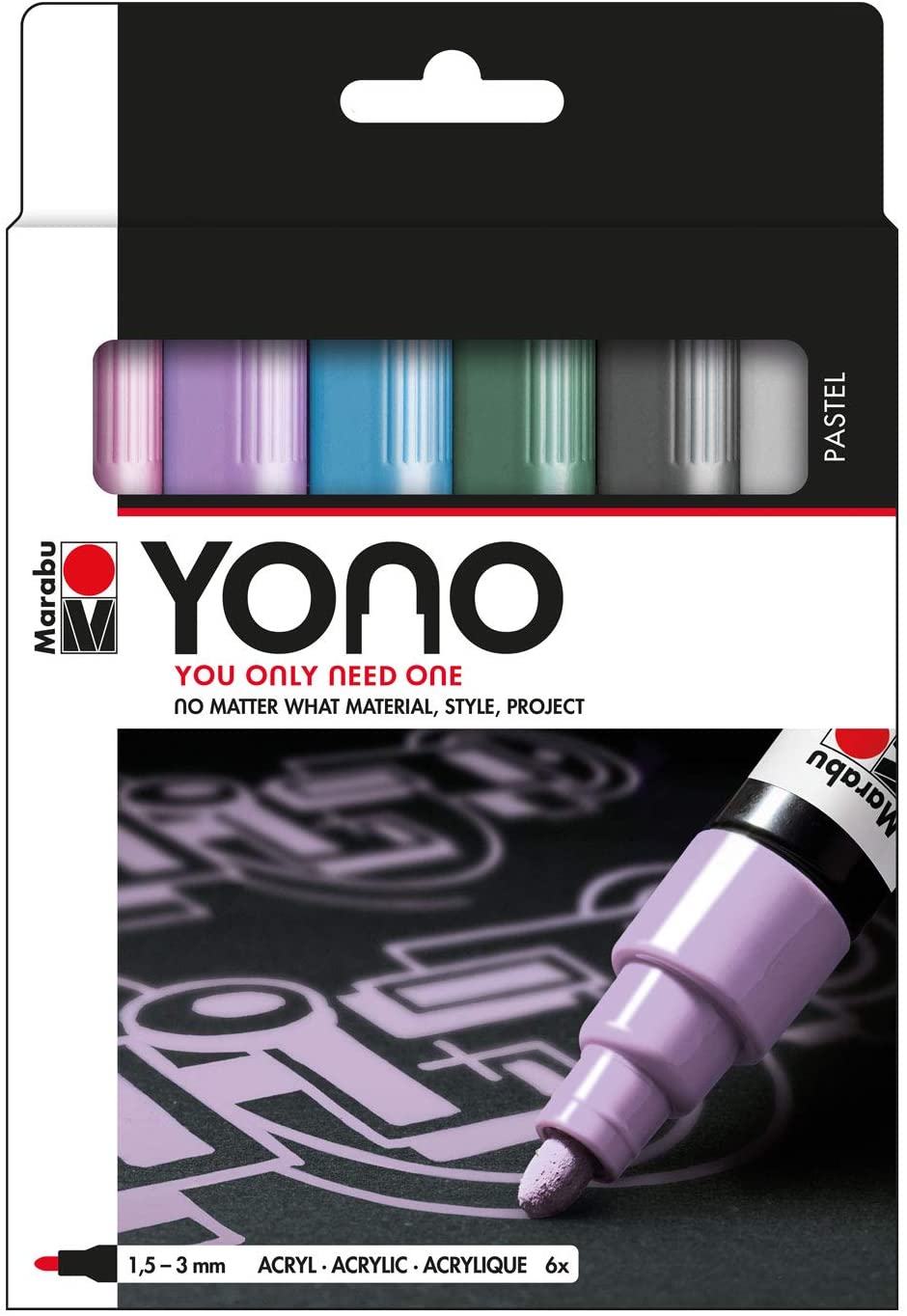 MARABU Acrylmarker-Set YONO Pastel 6 Teile 1,5 - 3 mm mehrere Farben