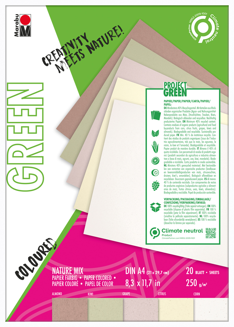 MARABU Green Papierblock Nature Mix A4 20 Blatt mehrere Farben