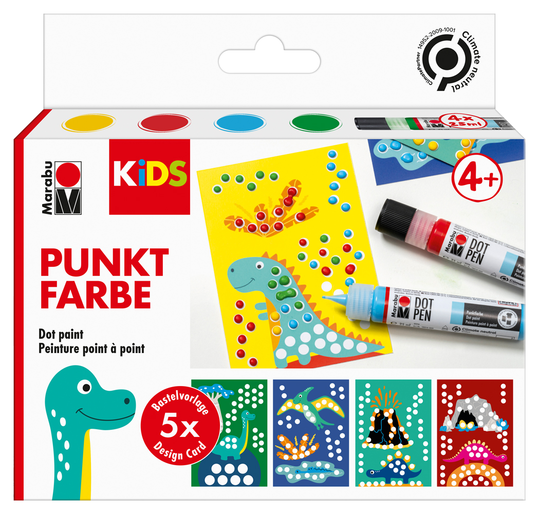 MARABU Kids Punktfarbe Dot Pen Set Dino 4 x 25 ml mehrere Farben