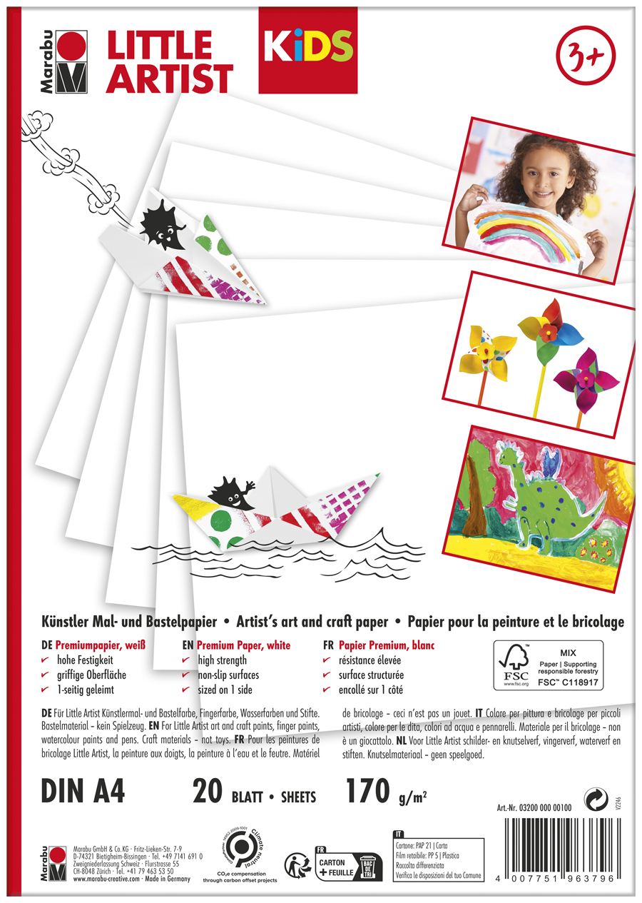 MARABU Kids Little Artist Mal- und Bastelpapier A4 20 Blatt