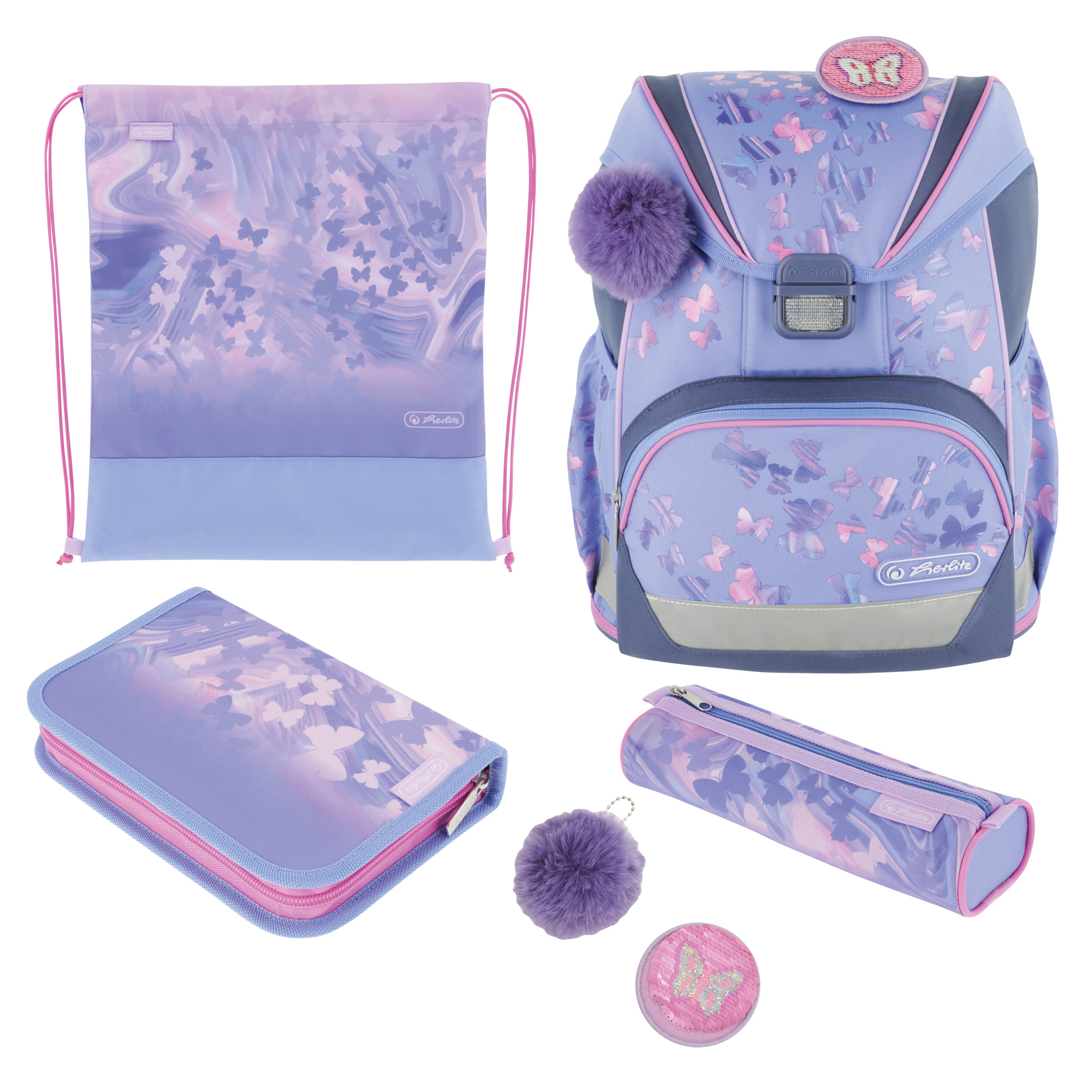 HERLITZ Schultaschen-Set UltraLight Plus Butterfly Paradise 5-teilig lila