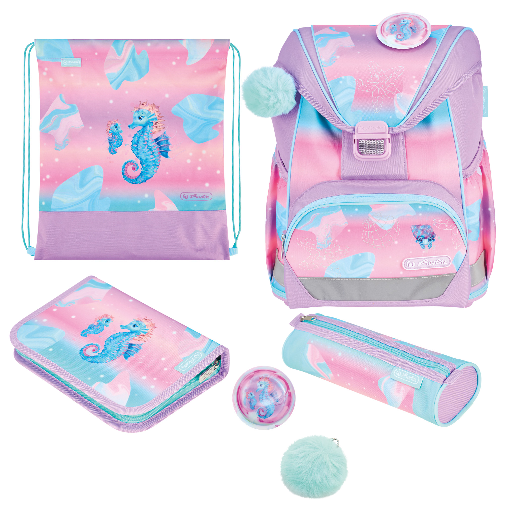 HERLITZ Schultaschen-Set Ultralight Ocean Lights 5-teilig rosa/blau/lila