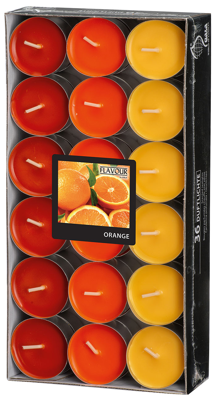 Duftlichter Orange Ø 3,8 cm 36 Stück mehrere Farben