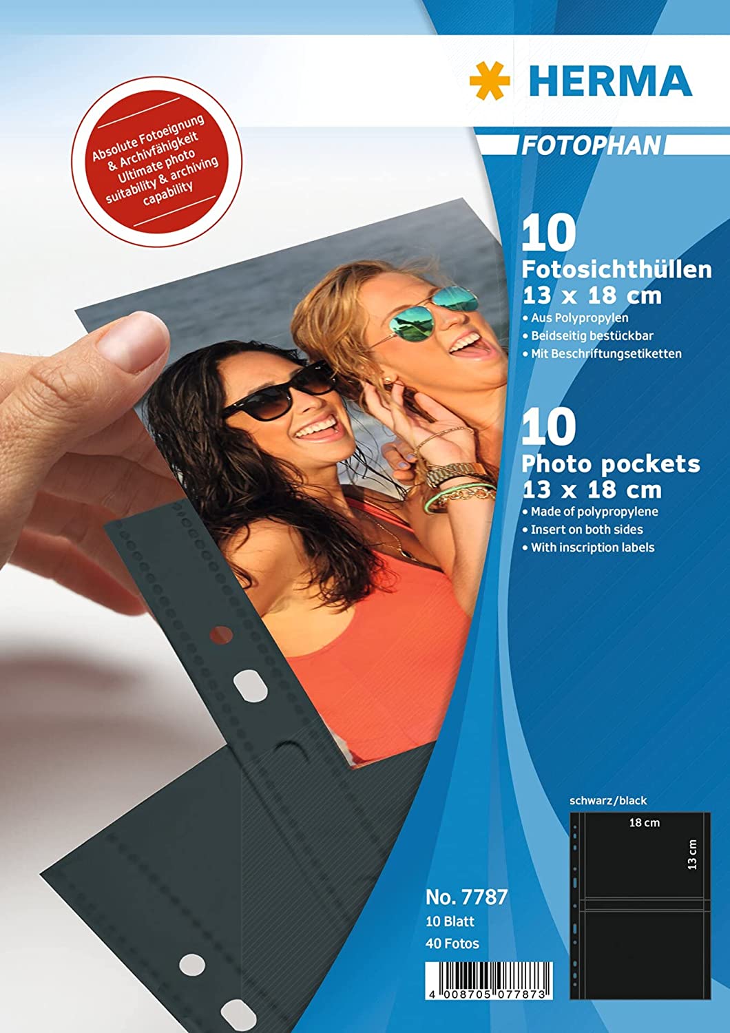 Packung mit 10 Fotosichthuellen aus Polypropylen. Geeignet für Fotos im Format 13 x 18 cm.