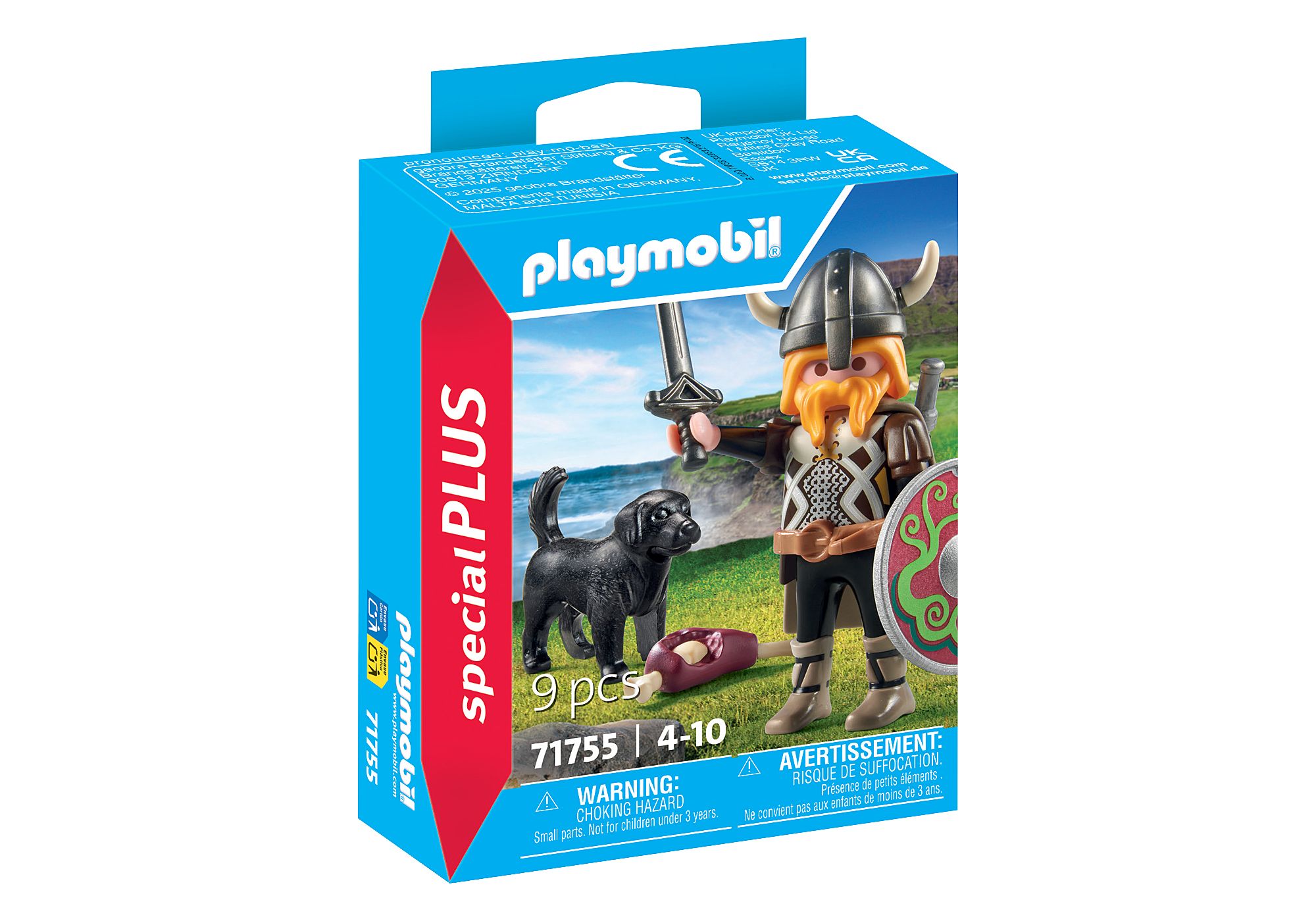 Playmobil Set mit einem Wikinger und einem Hund. Enthält eine Figur mit Schwert und Schild.