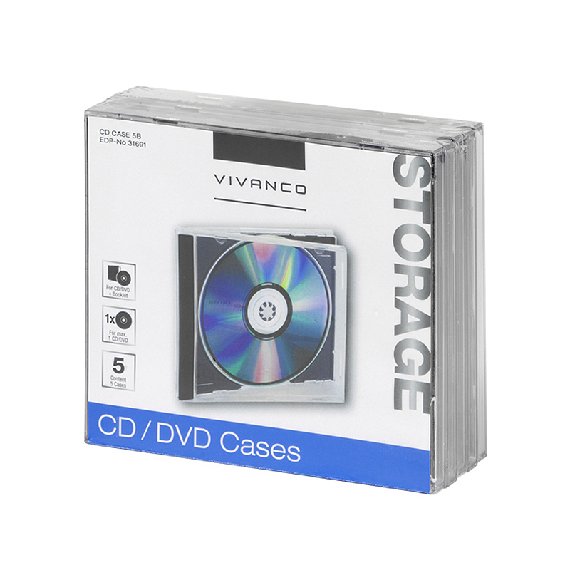 Vivanco CD/DVD Hüllen - Jewel, einfach, 5er Pack, schwarz 