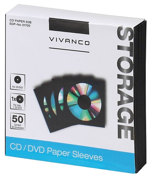 Vivanco CD/DVD-Umschläge aus Papier, 50 Stück, schwarz 