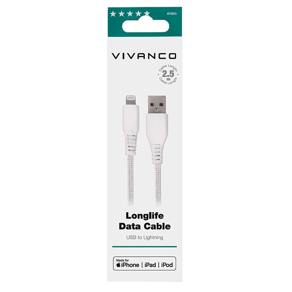 VIVANCO LongLife Lightning USB Verbindung 2,5 m weiß 