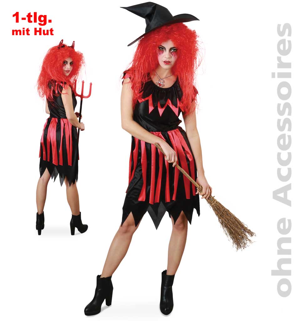 Erwachsenenkostüm Walpurga Kleid mit Hut Gr 40 schwarz/rot