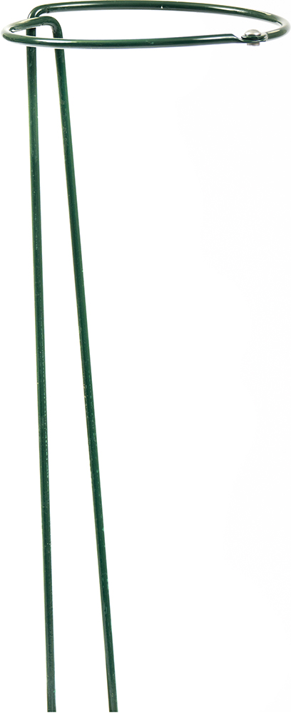 Dünner, grüner Metallstab mit einem runden Halter. Geeignet für Pflanzenstützen.