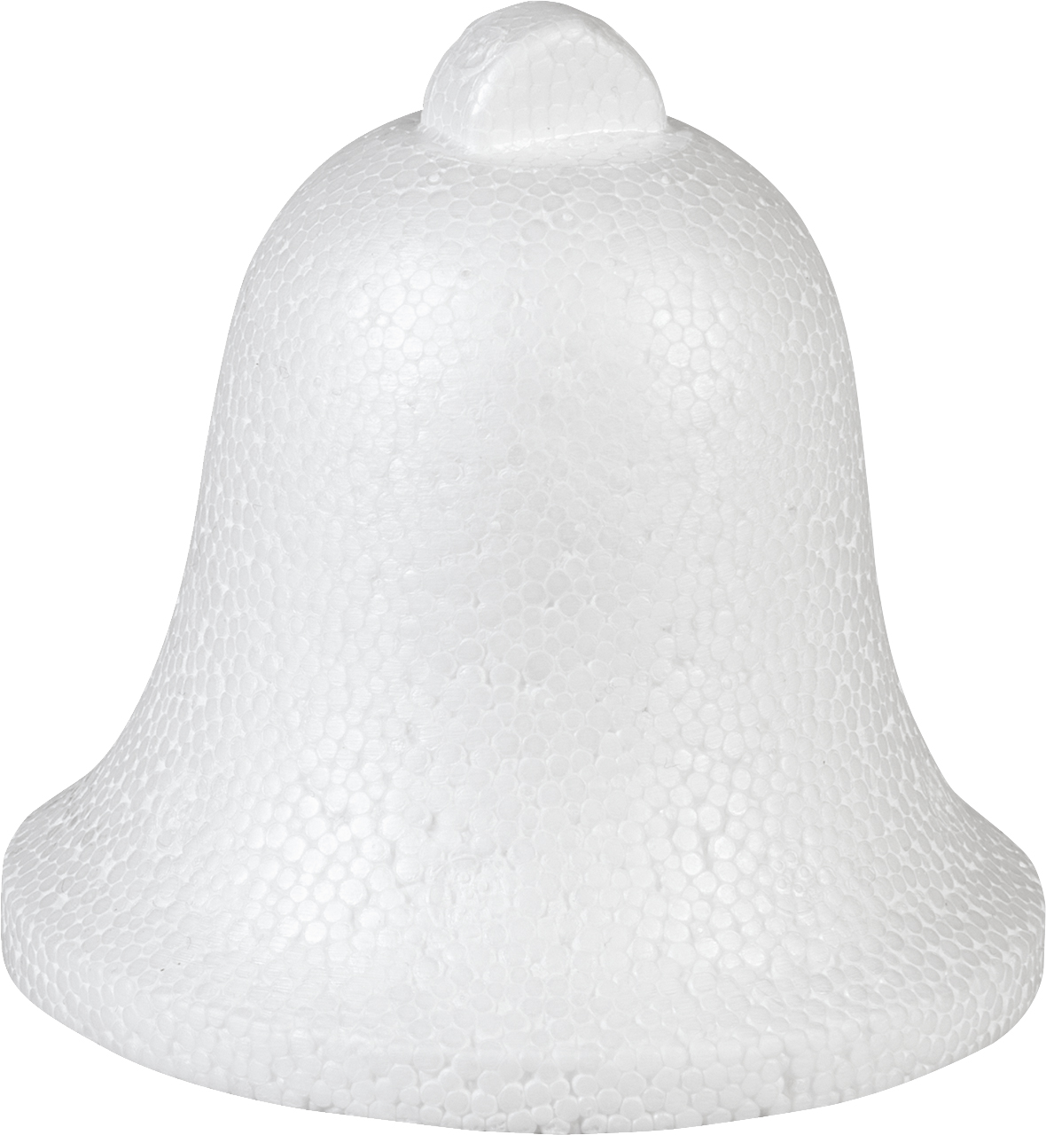 Weißer Styroporkegel in Form einer Glocke. Die Oberfläche hat eine strukturierte, schaumige Textur.