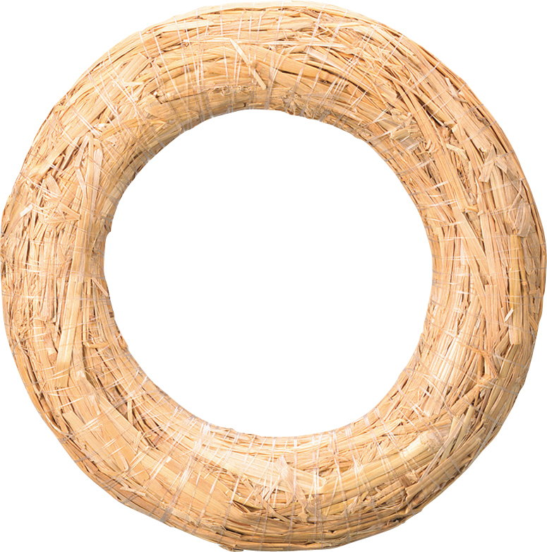 Runder Kranz aus Naturmaterialien. Helle, strohähnliche Struktur.