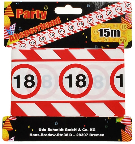 Absperrband - 18. Geburtstag, 15m, rot/weiß 