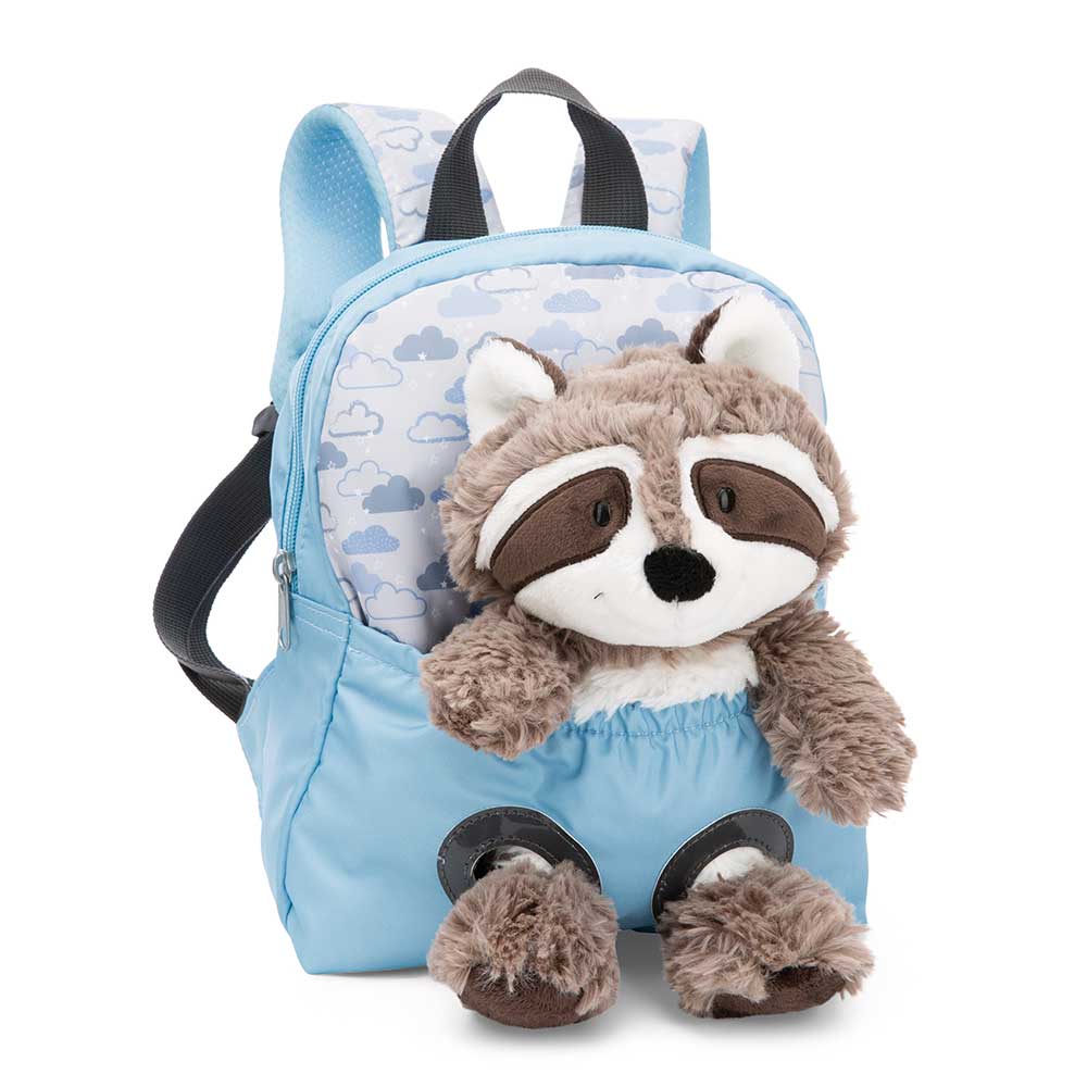 NICI Rucksack mit Plüschtier Waschbär 21 x 26 cm blau